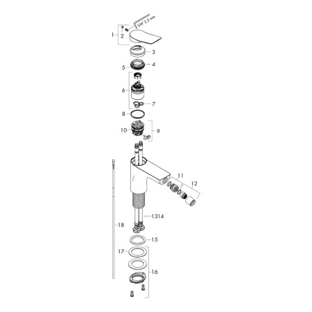 Baterie bideu, Hansgrohe, Vivenis, cu ventil, negru mat [3]