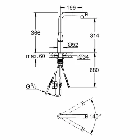 Baterie bucatarie cu dus extractibil Grohe Essence SmartControl crom [4]