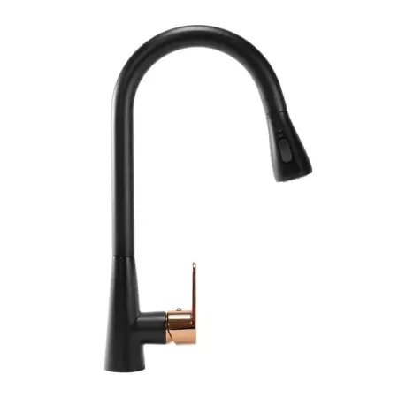 Baterie bucatarie cu dus extractibil Rea Mild negru mat - Rose Gold [4]