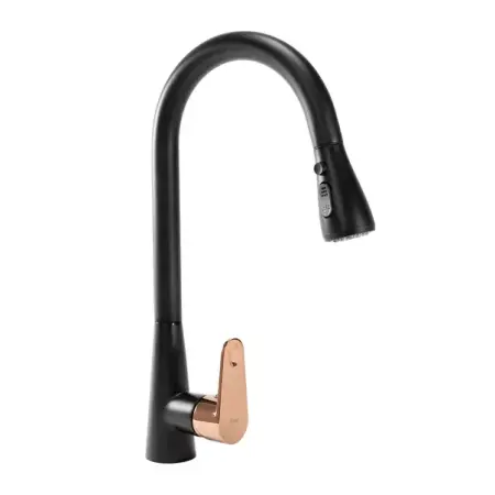 Bucatarie - Baterie bucatarie cu dus extractibil Rea Mild negru mat - Rose Gold