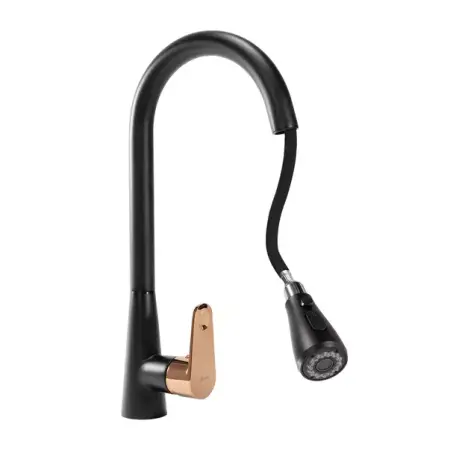 Baterie bucatarie cu dus extractibil Rea Mild negru mat - Rose Gold [3]