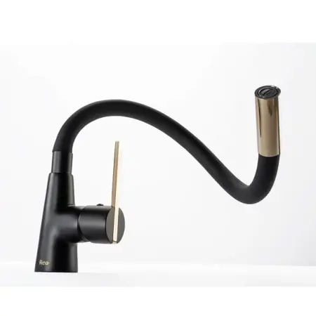 Baterie bucatarie cu pipa flexibila Rea Icon negru - auriu [5]