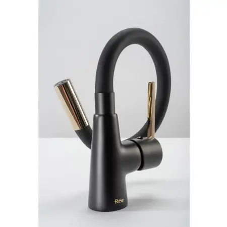 Baterie bucatarie cu pipa flexibila Rea Icon negru - auriu [2]