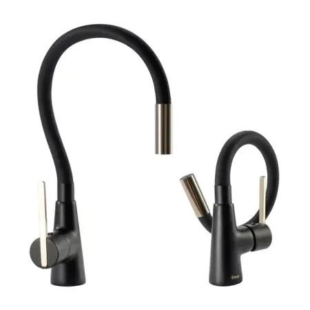 Bucatarie - Baterie bucatarie cu pipa flexibila Rea Icon negru - auriu