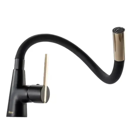 Baterie bucatarie cu pipa flexibila Rea Icon negru - auriu [7]