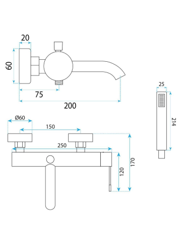 Baterie cada REA Venti cupru montaj perete PVD gura fixa 230 mm [10]