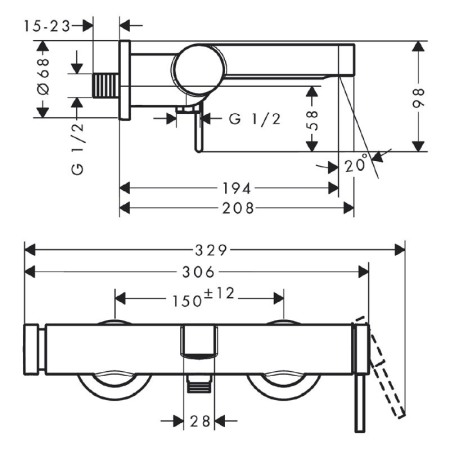 Baterie cada - dus, Hansgrohe, Finoris, montaj aparent, crom [1]
