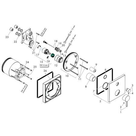 Baterie cada - dus, Hansgrohe, Finors, incastrata, crom [3]