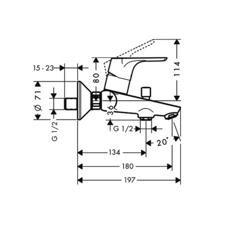 Baterie cada-dus Hansgrohe, Focus E2, fara set, crom [1]