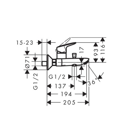 Baterie cada-dus, Hansgrohe, Logis, crom [1]