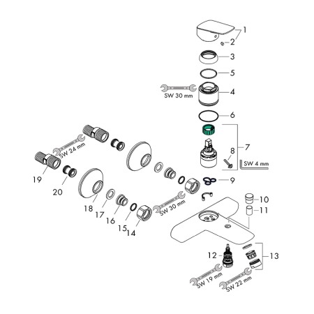Baterie cada-dus, Hansgrohe, Logis, crom [3]