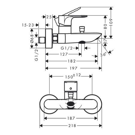 Baterie cada-dus, Hansgrohe, Rebris E, crom [1]