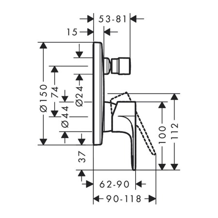 Baterie cada - dus, Hansgrohe, Rebris S, negru mat [1]