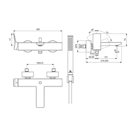 Baterie cada - dus Ideal Standard Atelier Conca crom lucios cu set de dus [8]
