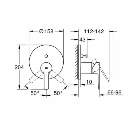 Baterie cada - dus incastrata Grohe Lineare cu comutator automat in 2 pozitii [1]