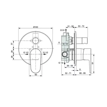 Baterie cada - dus incastrata Ideal Standard Cerafine O negru mat si corp incastrat inclus [1]