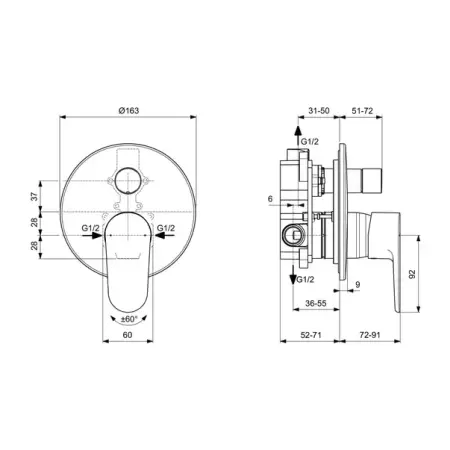 Baterie cada - dus incastrata Ideal Standard Cerafine O rose mat cu corp ingropat [2]