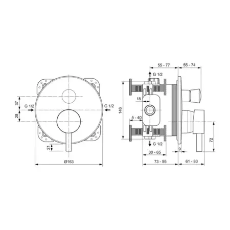 Baterie cada - dus incastrata Ideal Standard Ceraline negru mat cu corp incastrat [6]