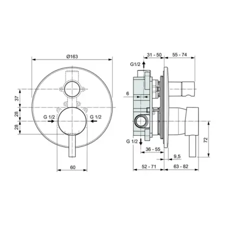 Baterie cada - dus incastrata Ideal Standard Ceraline negru mat si corp incastrat inclus [1]