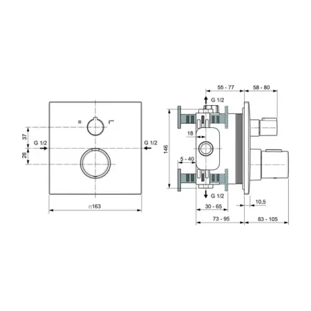 Baterie cada - dus incastrata Ideal Standard Ceratherm C100 negru mat [1]