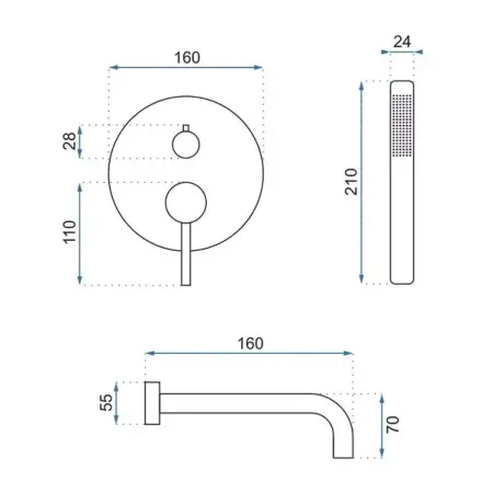 Baterie cada - dus incastrata Rea Lungo crom lucios cu set de dus si corp ingropat [4]