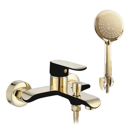 Baterii cada - Baterie cada - dus Rea Bloom monocomanda negru - auriu cu set de dus