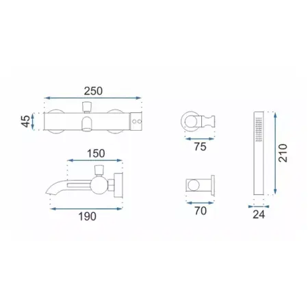 Baterie cada - dus Rea Lungo auriu periat cu set de dus [7]