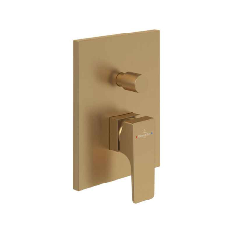 Baterii cada - Baterie cadă-duș Villeroy&Boch, Architectura Square, montaj încastrat, brushed gold