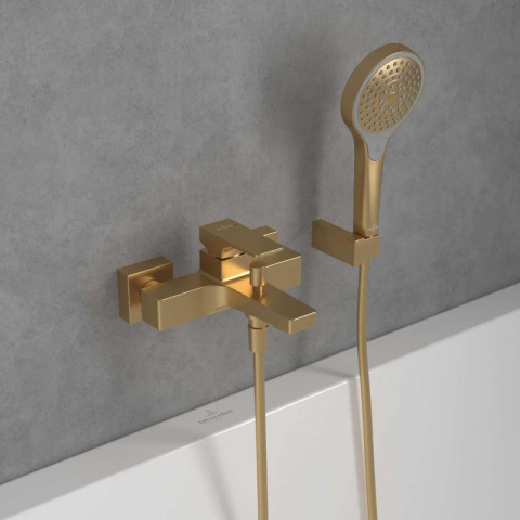 Baterie cadă-duș Villeroy&Boch, Architectura Square, montaj pe perete, brushed gold [1]