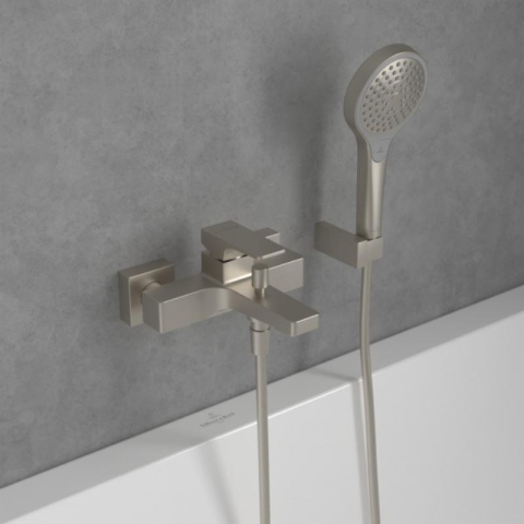Baterie cadă-duș Villeroy&Boch, Architectura Square, montaj pe perete, brushed nickel [1]