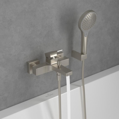 Baterie cadă-duș Villeroy&Boch, Architectura Square, montaj pe perete, brushed nickel [5]