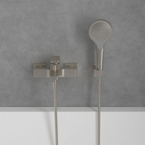 Baterie cadă-duș Villeroy&Boch, Architectura Square, montaj pe perete, brushed nickel [3]
