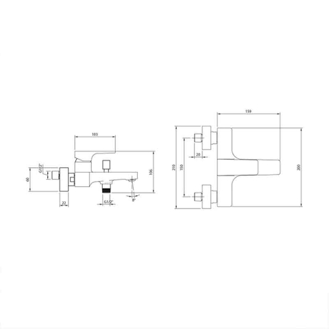 Baterie cadă-duș Villeroy&Boch, Architectura Square, montaj pe perete, negru mat [9]