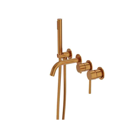 Baterii cada - Baterie cadă LaVita, Verdi, montaj pe perete, set complet duș, brushed copper