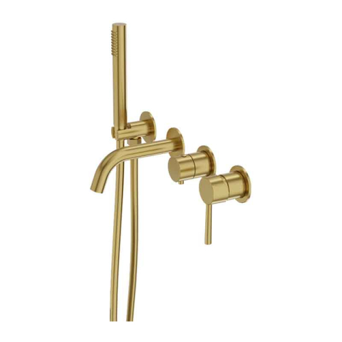 Baterii cada - Baterie cada LaVita, Verdi, montaj pe perete, set complet dus, brushed gold