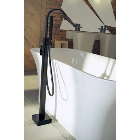 Baterii baie - Baterie cada montaj pe pardoseala Besco Modern II Negru mat