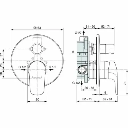 Baterie cada si dus Ideal Standard Ceraflex corp incastrat [1]
