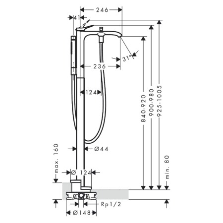 Baterie cada stativa, Hansgrohe, Vivenis, pentru cazile freestanding, crom [1]