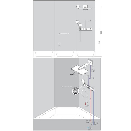 Baterie cu termostatat Hansgrohe, RainSelect, 2 functii si suport dus, Alb/crom [3]