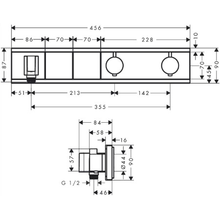 Baterie cu termostatat Hansgrohe, RainSelect, cu 2 functii, cu suport pentru para de dus, crom [1]