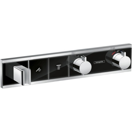 Baterii baie - Baterie cu termostatat Hansgrohe, RainSelect, cu 2 functii si suport dus, negru/crom