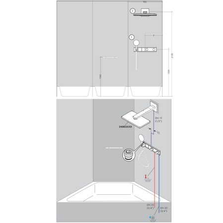 Baterie cu termostatat Hansgrohe, RainSelect, cu 2 functii si suport dus, negru/crom [3]