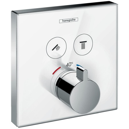 Baterii baie - Baterie cu termostatat Hansgrohe, ShowerSelect Glass, cu 2 functii, finisaj sticla, alb/crom