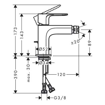 Baterie de bideu, Hansgrohe, Rebris E, cu ventil, crom [1]