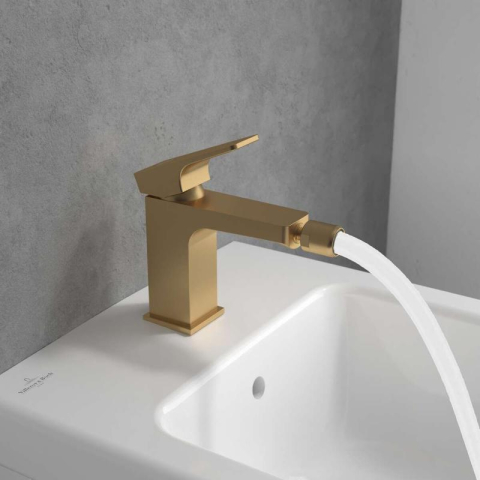 Baterie de bideu Villeroy&Boch, Architectura Square, cu ventil cu tijă, brushed gold [6]