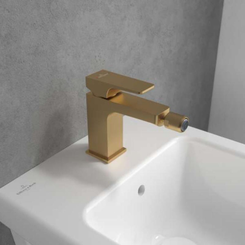 Baterie de bideu Villeroy&Boch, Architectura Square, cu ventil cu tijă, brushed gold [1]