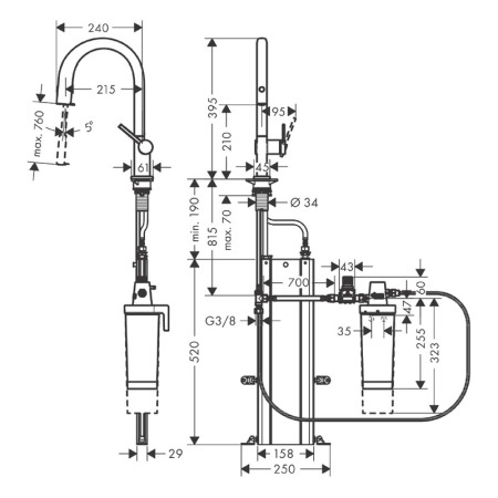 Baterie de bucatarie, Hansgrohe, Aqittura M91 210, sBox, pipa extractibila, negru mat [1]