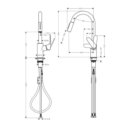 Baterie de bucatarie Hansgrohe, Focus M41 240, pipa extractibila, negru mat [1]