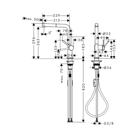 Baterie de bucatarie, Hansgrohe, Talis M54 270, cu pipa extractibila, 1 jet, crom [1]