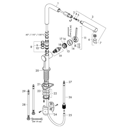 Baterie de bucatarie, Hansgrohe, Talis M54 270, cu pipa extractibila, 1 jet, negru mat [3]